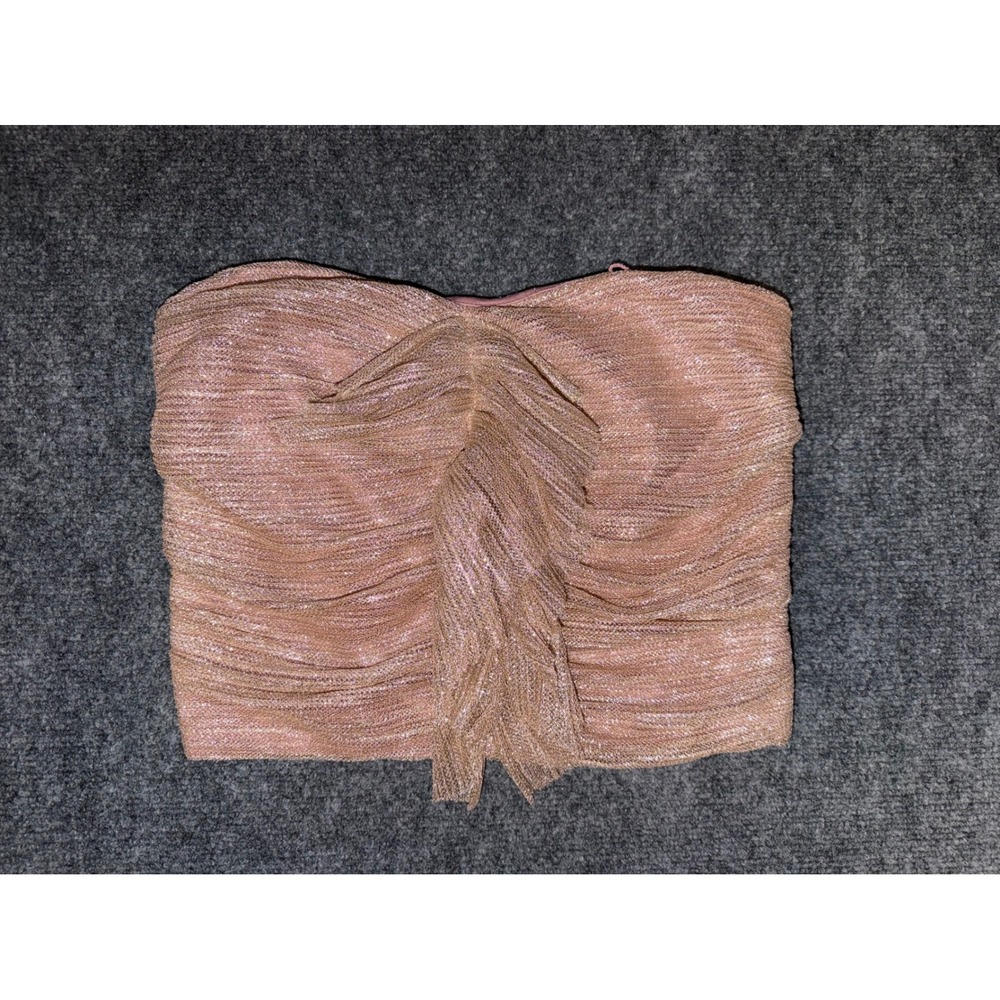 Maeve Anthropologie Metallic Rose Gold Shimmer Ruffle Front Smocked Tube Top S